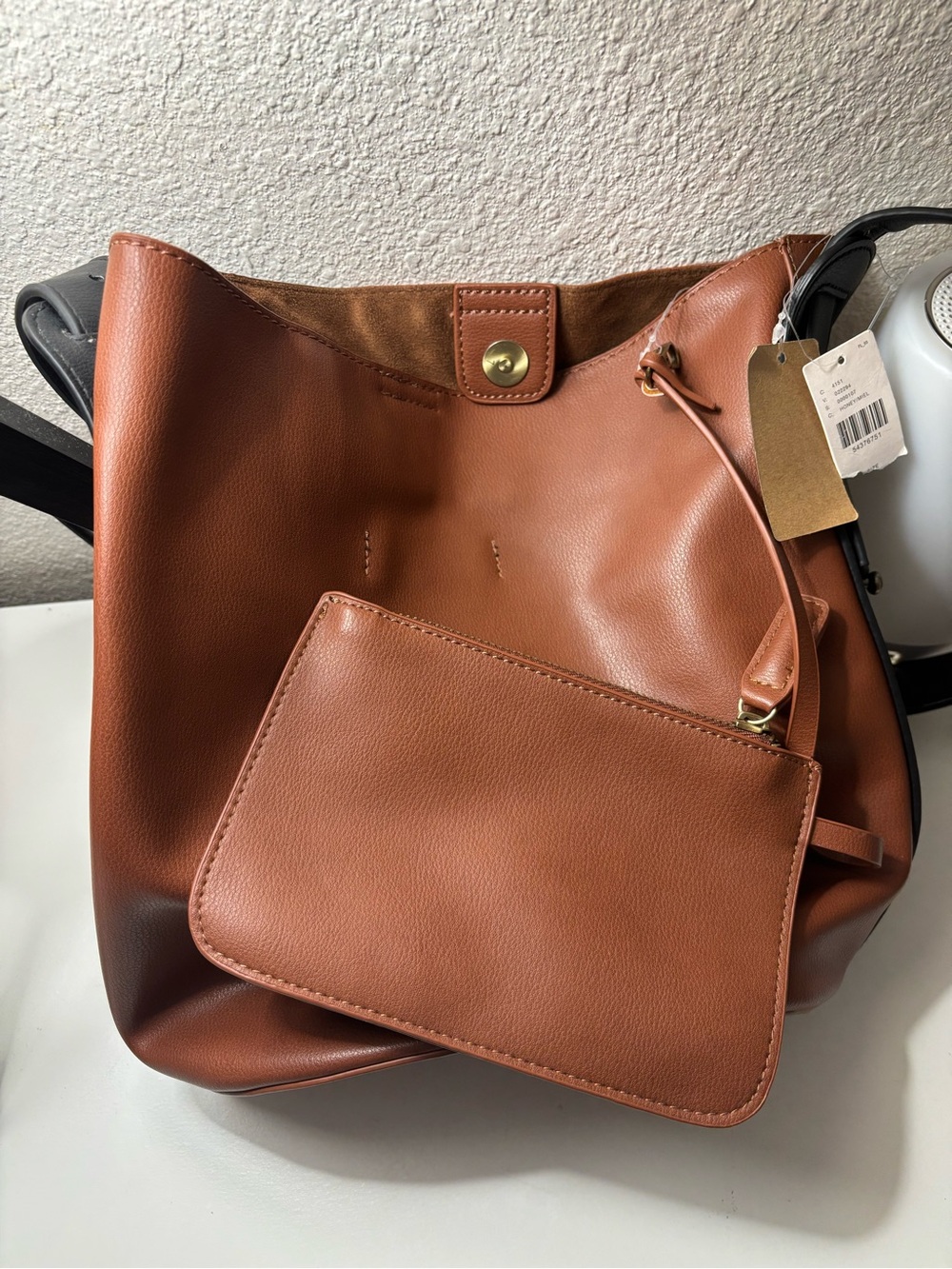 Anthropologie Cognac Brown Leather Tote with Pouch